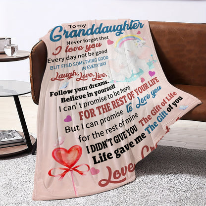 GiftoLuck “To My Granddaughter” Soft and Warm Flannel Blanket – Gift from Grandma to Granddaughter's Birthday or Graduation