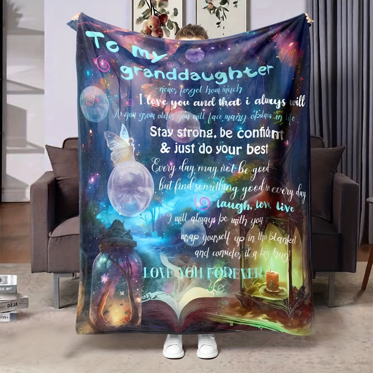 GiftoLuck “To My Granddaughter” Soft and Warm Flannel Blanket – Gift from Grandma to Granddaughter's Birthday or Graduation