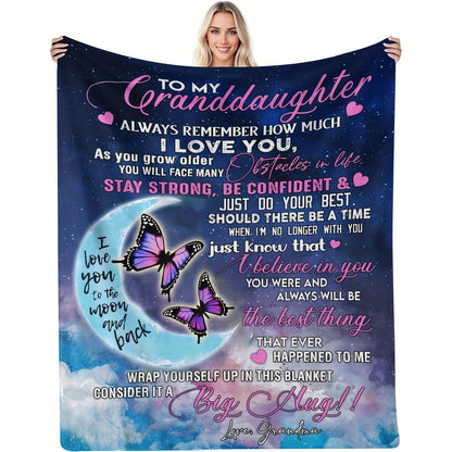 GiftoLuck “To My Granddaughter” Soft and Warm Flannel Blanket – Gift from Grandma to Granddaughter's Birthday or Graduation
