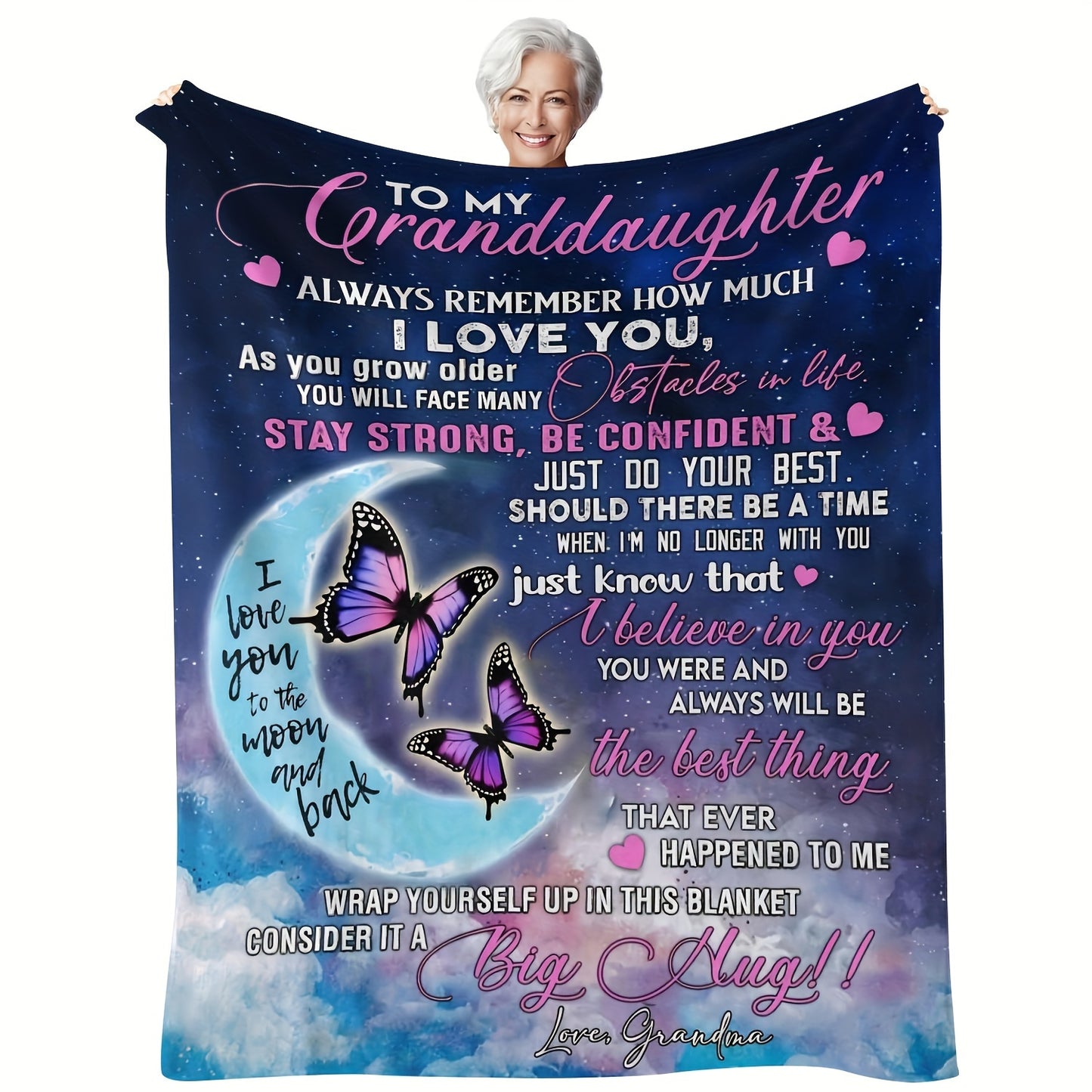 GiftoLuck “To My Granddaughter” Soft and Warm Flannel Blanket – Gift from Grandma to Granddaughter's Birthday or Graduation