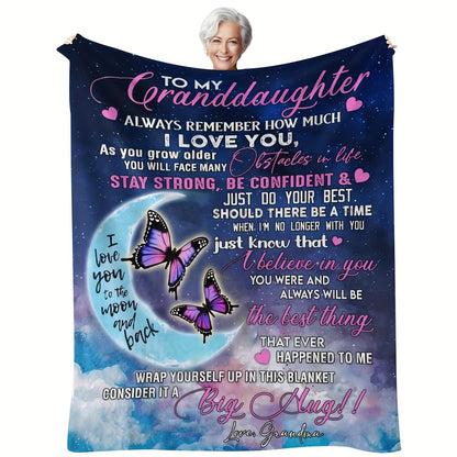 GiftoLuck “To My Granddaughter” Soft and Warm Flannel Blanket – Gift from Grandma to Granddaughter's Birthday or Graduation