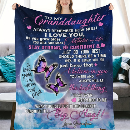 GiftoLuck “To My Granddaughter” Soft and Warm Flannel Blanket – Gift from Grandma to Granddaughter's Birthday or Graduation