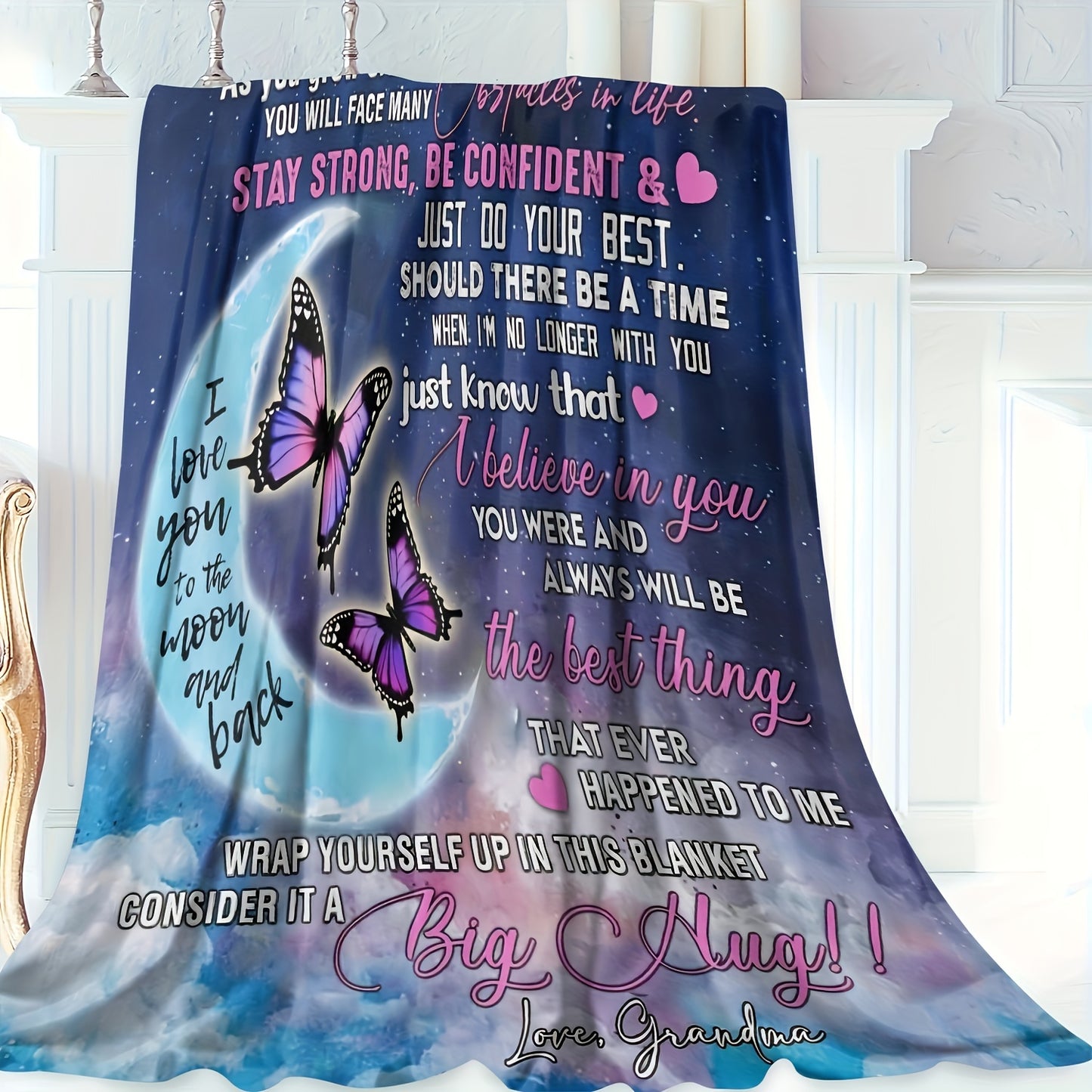 GiftoLuck “To My Granddaughter” Soft and Warm Flannel Blanket – Gift from Grandma to Granddaughter's Birthday or Graduation