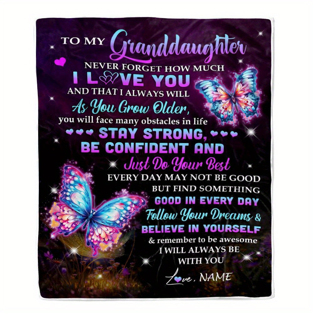 GiftoLuck “To My Granddaughter” Soft and Warm Flannel Blanket – Gift from Grandma to Granddaughter's Birthday or Graduation