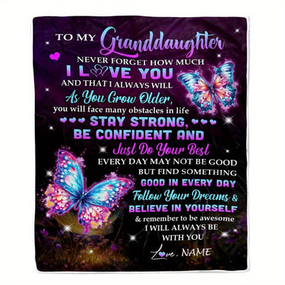 GiftoLuck “To My Granddaughter” Soft and Warm Flannel Blanket – Gift from Grandma to Granddaughter's Birthday or Graduation