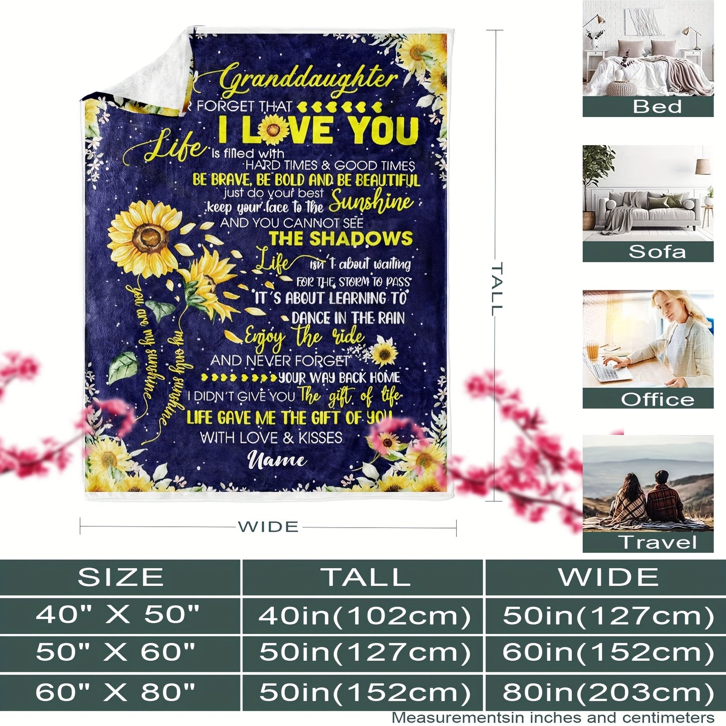 GiftoLuck “To My Granddaughter” Soft and Warm Flannel Blanket – Gift from Grandma to Granddaughter's Birthday or Graduation