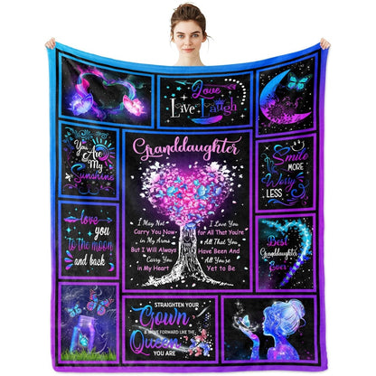 GiftoLuck “To My Granddaughter” Soft and Warm Flannel Blanket – Gift from Grandma to Granddaughter's Birthday or Graduation