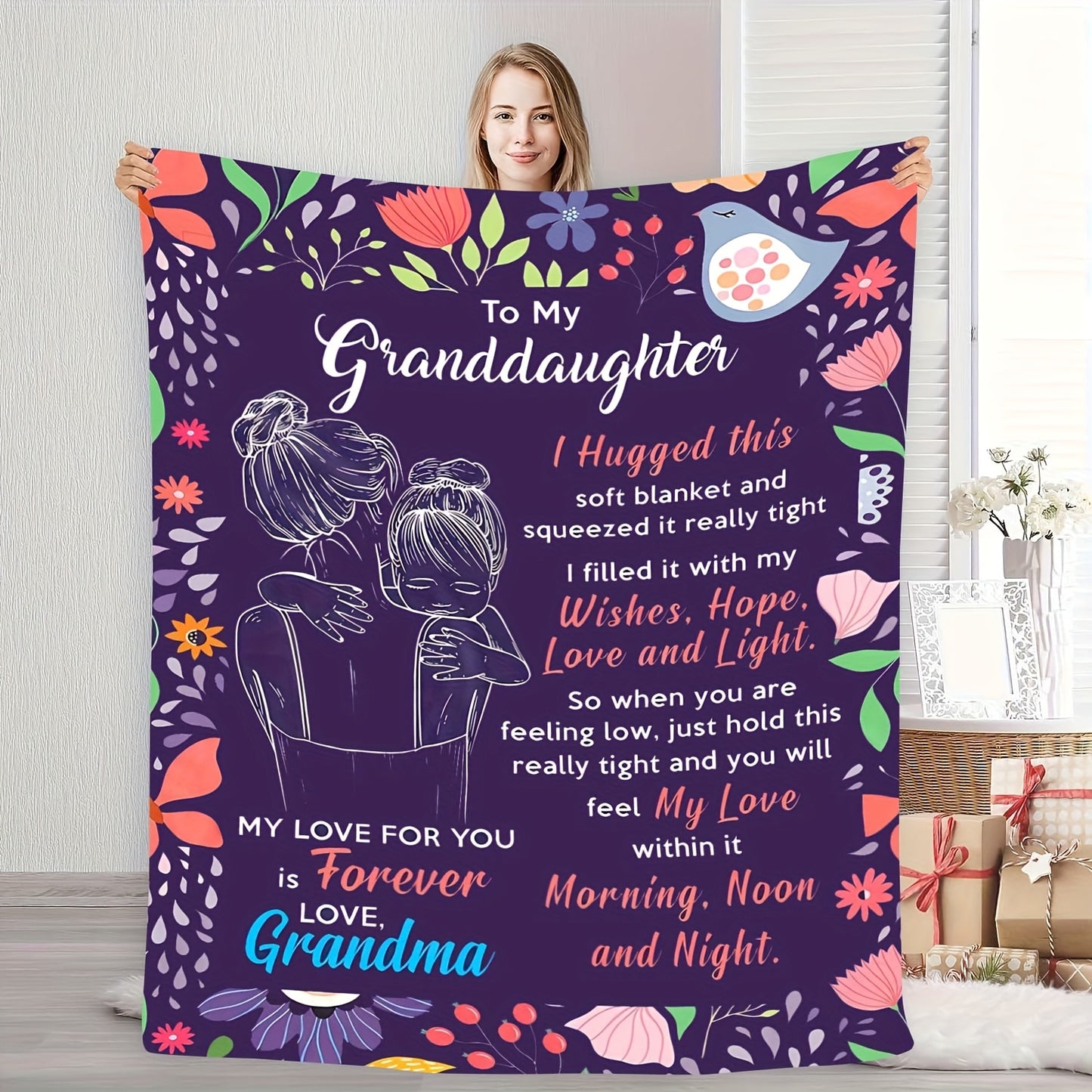 GiftoLuck “To My Granddaughter” Soft and Warm Flannel Blanket – Gift from Grandma to Granddaughter's Birthday or Graduation