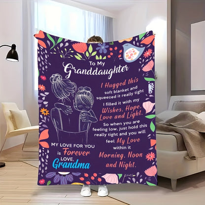 GiftoLuck “To My Granddaughter” Soft and Warm Flannel Blanket – Gift from Grandma to Granddaughter's Birthday or Graduation