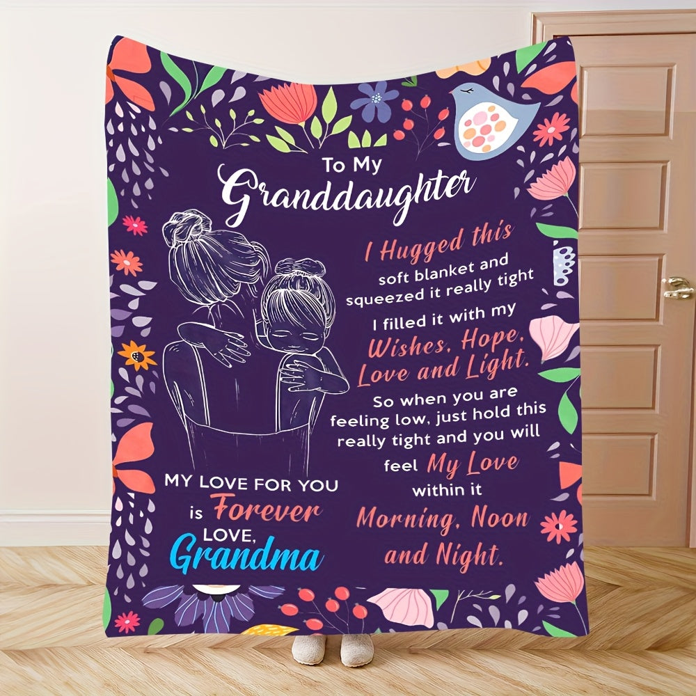 GiftoLuck “To My Granddaughter” Soft and Warm Flannel Blanket – Gift from Grandma to Granddaughter's Birthday or Graduation