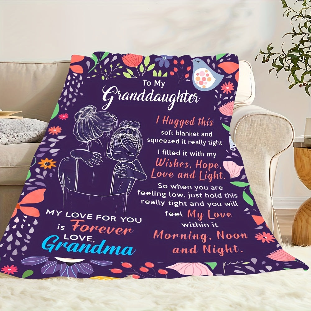 GiftoLuck “To My Granddaughter” Soft and Warm Flannel Blanket – Gift from Grandma to Granddaughter's Birthday or Graduation