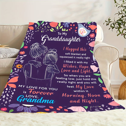 GiftoLuck “To My Granddaughter” Soft and Warm Flannel Blanket – Gift from Grandma to Granddaughter's Birthday or Graduation