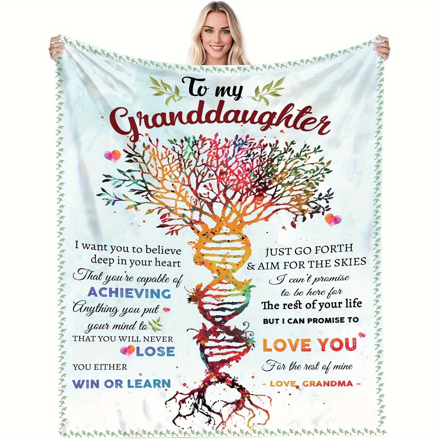 GiftoLuck “To My Granddaughter” Soft and Warm Flannel Blanket – Gift from Grandma to Granddaughter's Birthday or Graduation