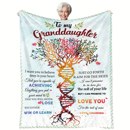 GiftoLuck “To My Granddaughter” Soft and Warm Flannel Blanket – Gift from Grandma to Granddaughter's Birthday or Graduation