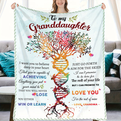 GiftoLuck “To My Granddaughter” Soft and Warm Flannel Blanket – Gift from Grandma to Granddaughter's Birthday or Graduation