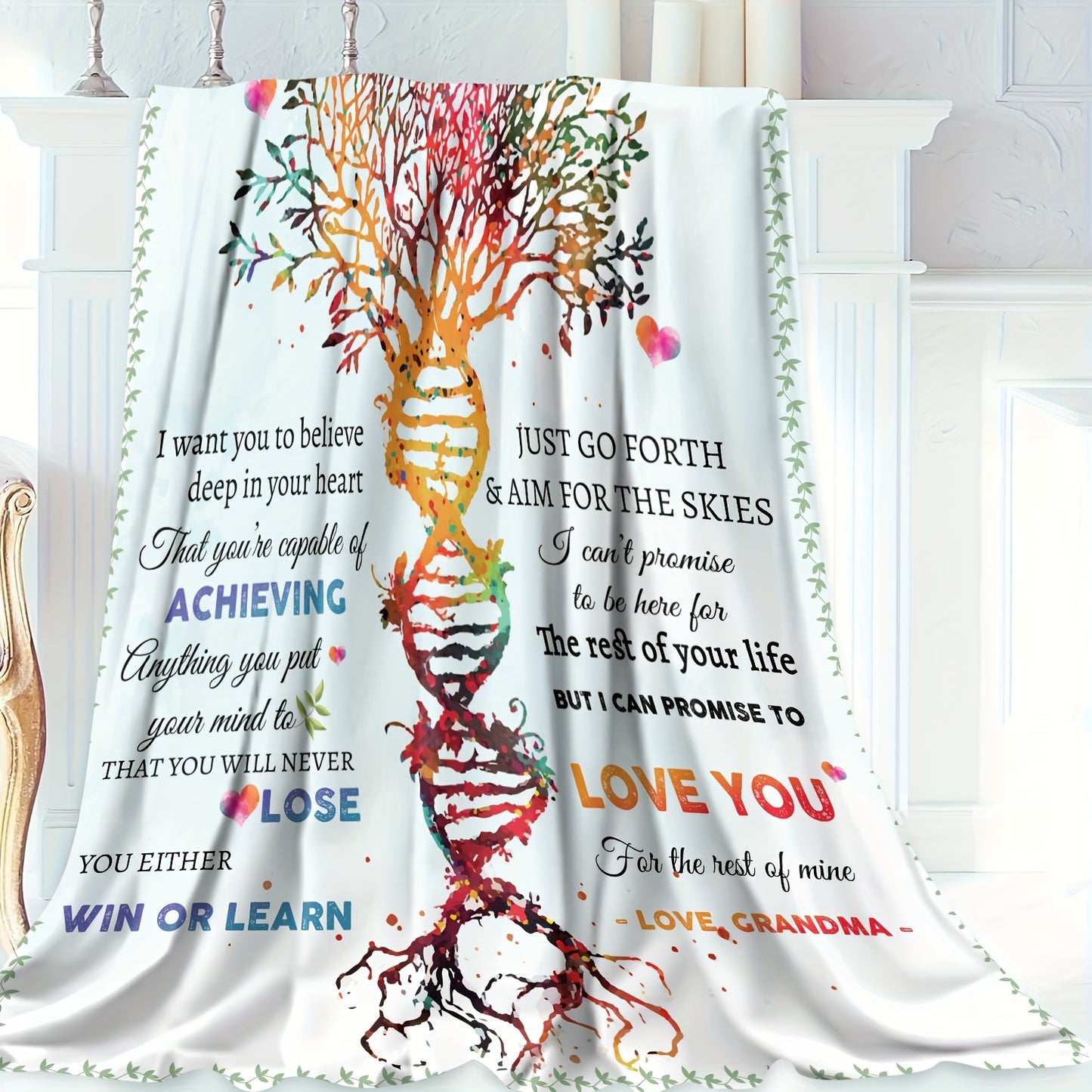 GiftoLuck “To My Granddaughter” Soft and Warm Flannel Blanket – Gift from Grandma to Granddaughter's Birthday or Graduation
