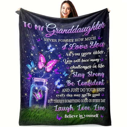 Aonana “To My Granddaughter” Butterfly Flannel Blanket