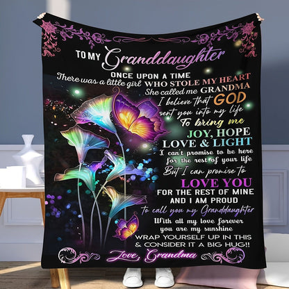 Aonana “To My Granddaughter” Flowers Butterfly Flannel Blanket