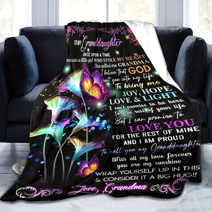 Aonana “To My Granddaughter” Flowers Butterfly Flannel Blanket