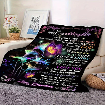 Aonana “To My Granddaughter” Flowers Butterfly Flannel Blanket