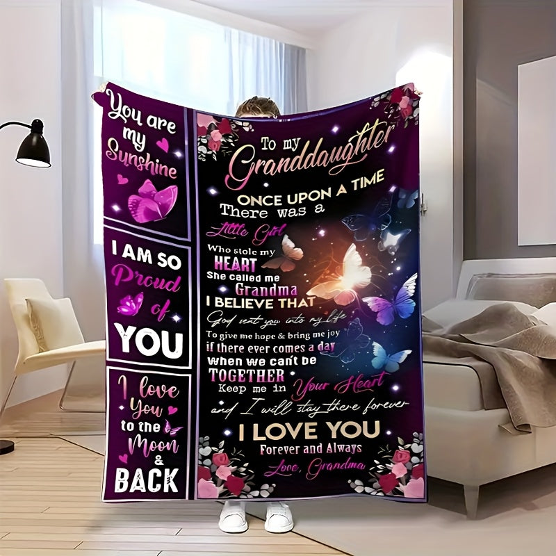 Aonana “To My Granddaughter” Butterfly Garden Flannel Blanket
