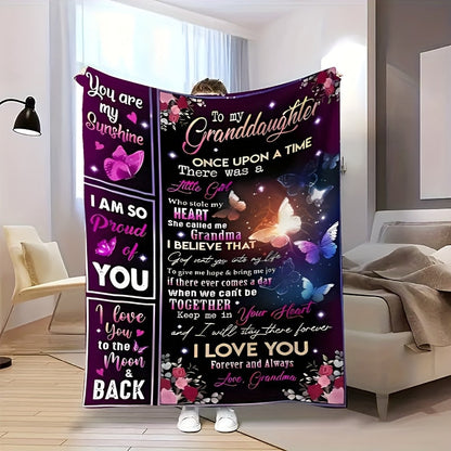 Aonana “To My Granddaughter” Butterfly Garden Flannel Blanket