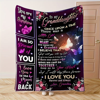 Aonana “To My Granddaughter” Butterfly Garden Flannel Blanket
