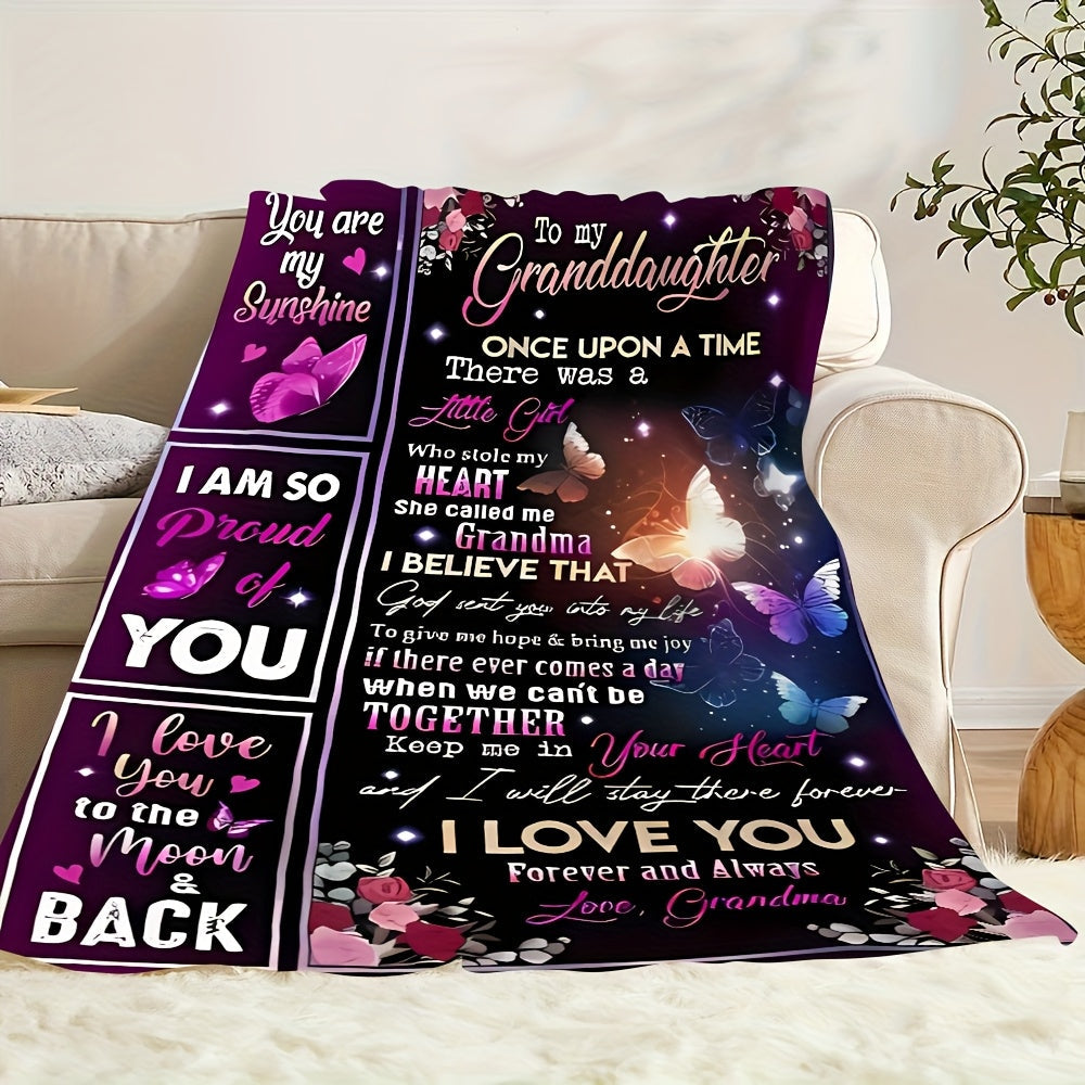 Aonana “To My Granddaughter” Butterfly Garden Flannel Blanket