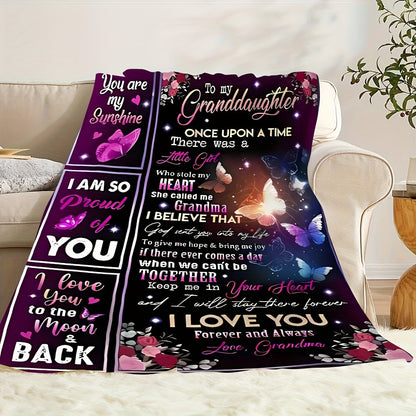 Aonana “To My Granddaughter” Butterfly Garden Flannel Blanket