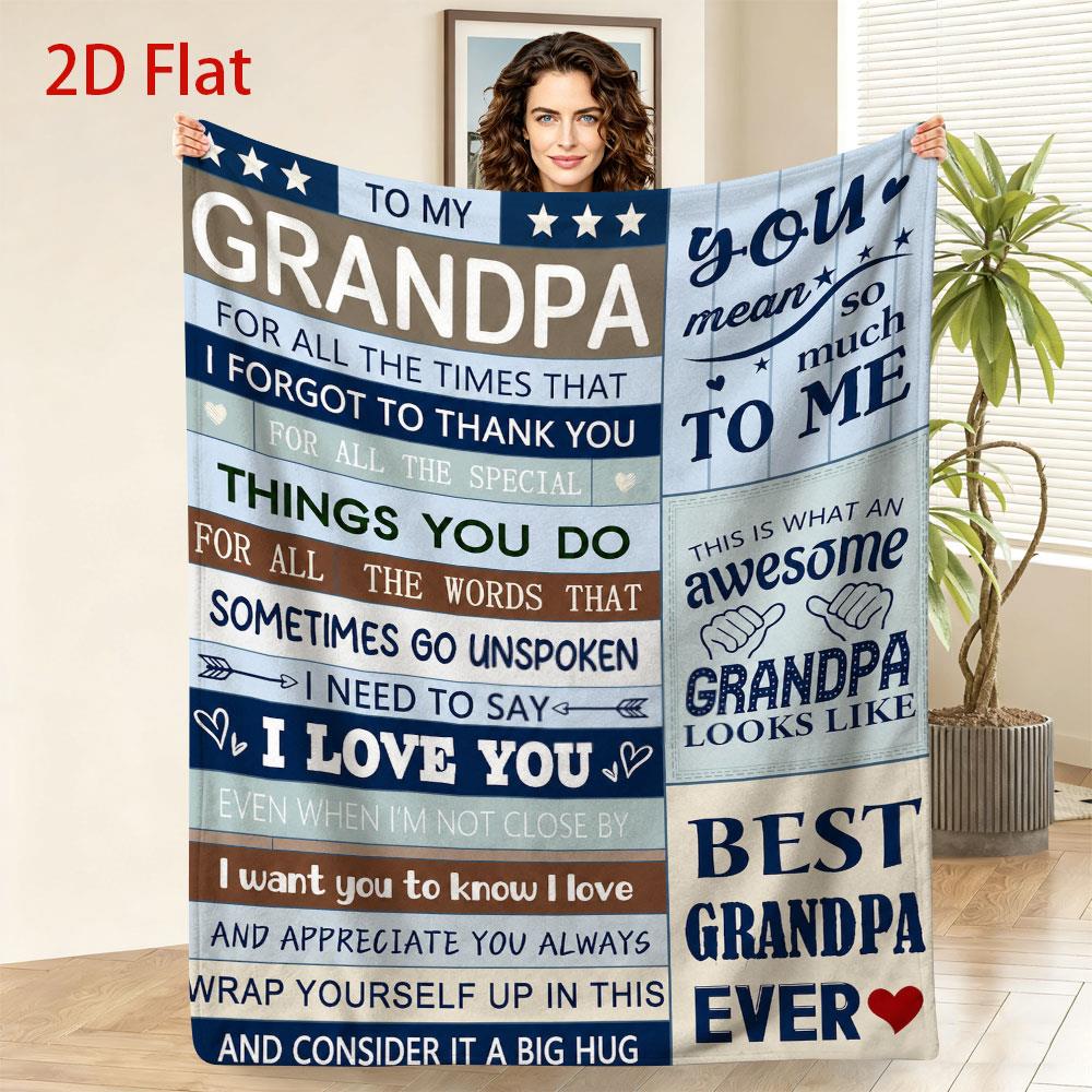 GiftoLuck “To My Grandpa” Flannel Blanket Soft Cozy Throw Perfect Gift for Granddad