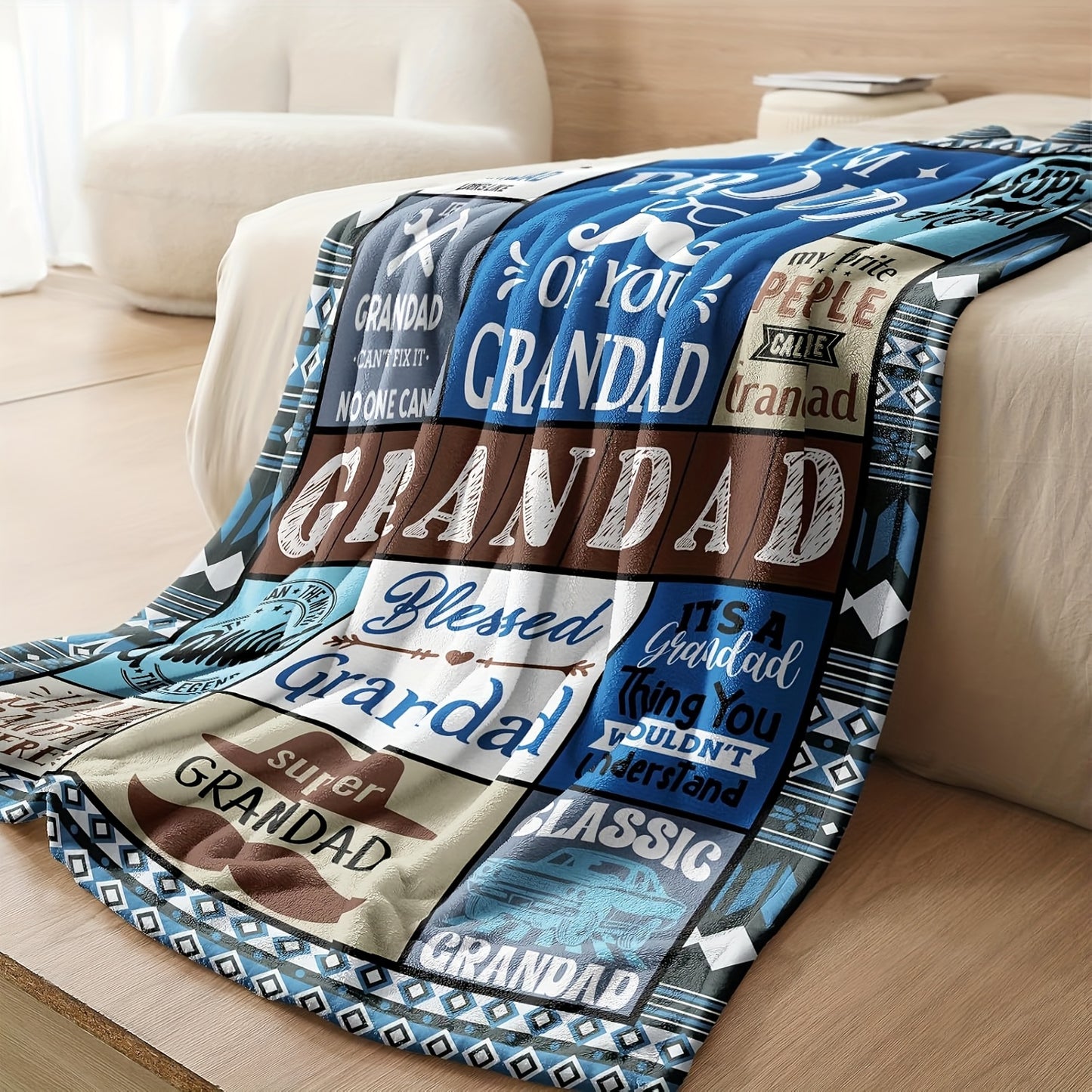 GiftoLuck “To My Grandpa” Flannel Blanket Soft Cozy Throw Perfect Gift for Granddad