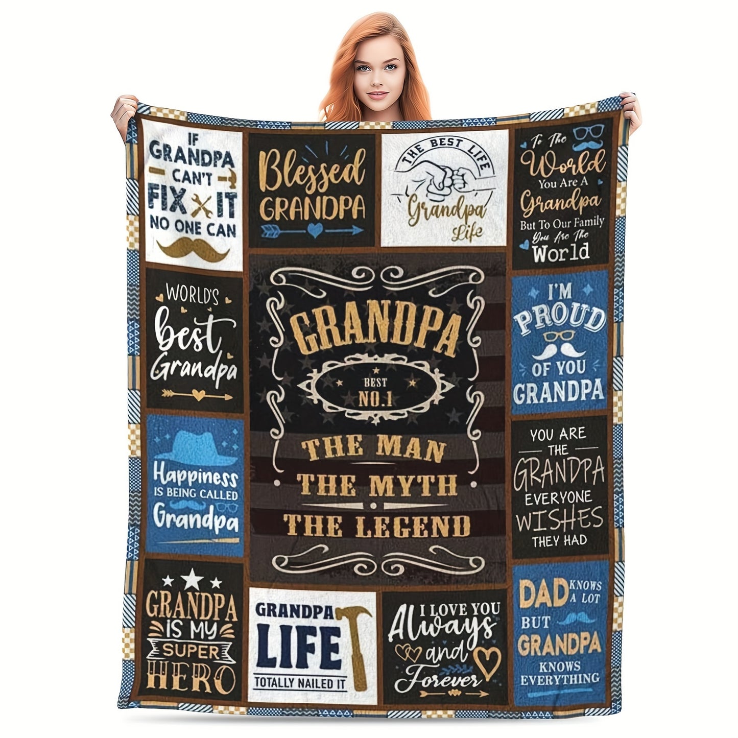 GiftoLuck “To My Grandpa” Flannel Blanket Soft Cozy Throw Perfect Gift for Granddad