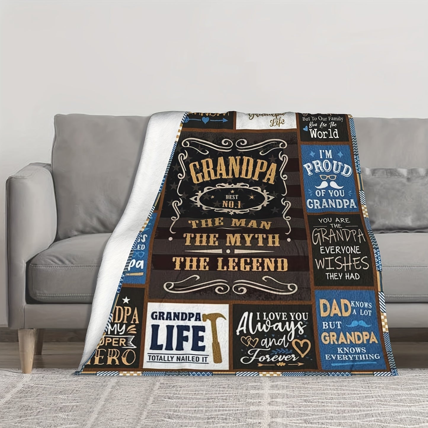 GiftoLuck “To My Grandpa” Flannel Blanket Soft Cozy Throw Perfect Gift for Granddad