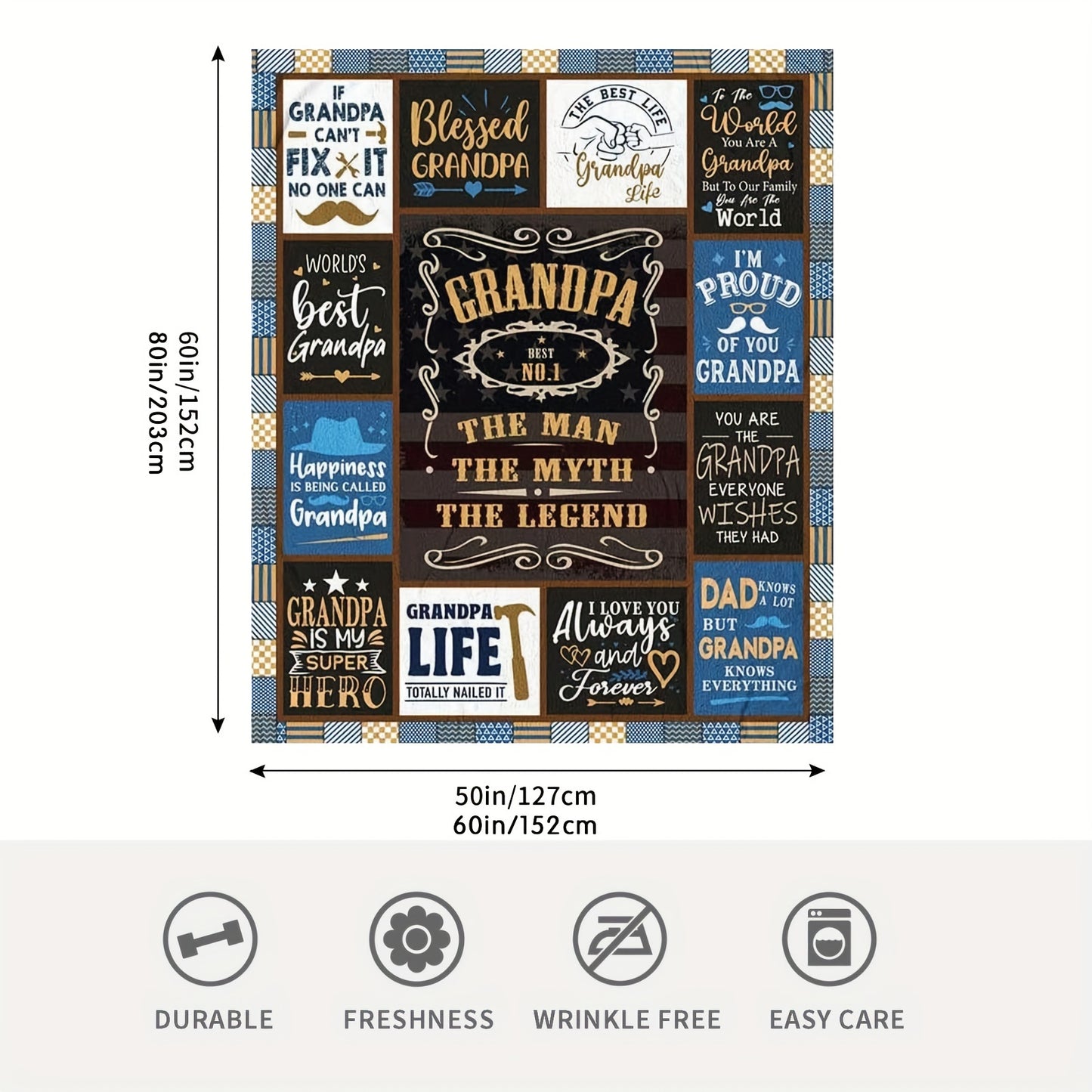 GiftoLuck “To My Grandpa” Flannel Blanket Soft Cozy Throw Perfect Gift for Granddad