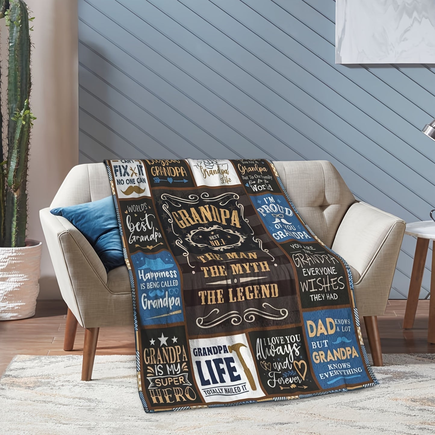 GiftoLuck “To My Grandpa” Flannel Blanket Soft Cozy Throw Perfect Gift for Granddad