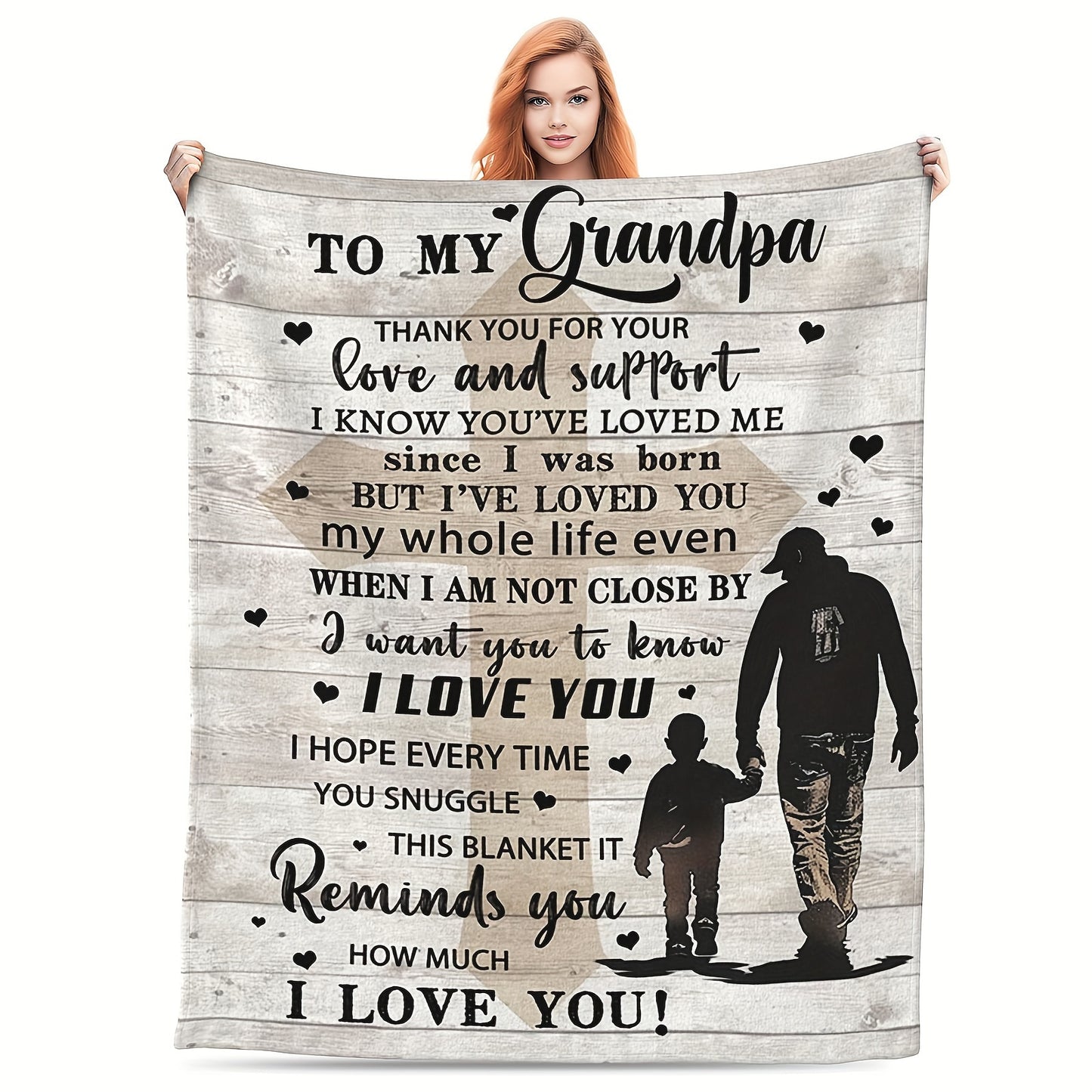 GiftoLuck “To My Grandpa” Flannel Blanket Soft Cozy Throw Perfect Gift for Granddad