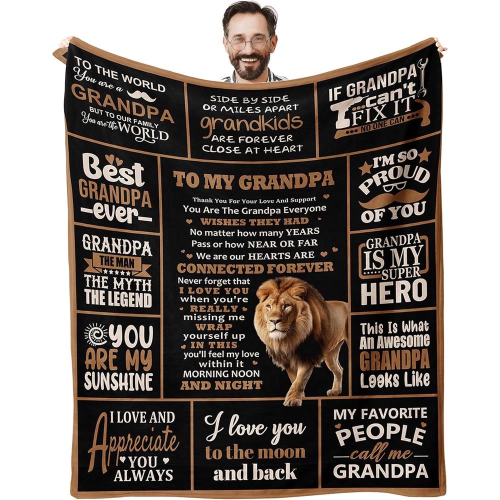 GiftoLuck “To My Grandpa” Flannel Blanket Soft Cozy Throw Perfect Gift for Granddad