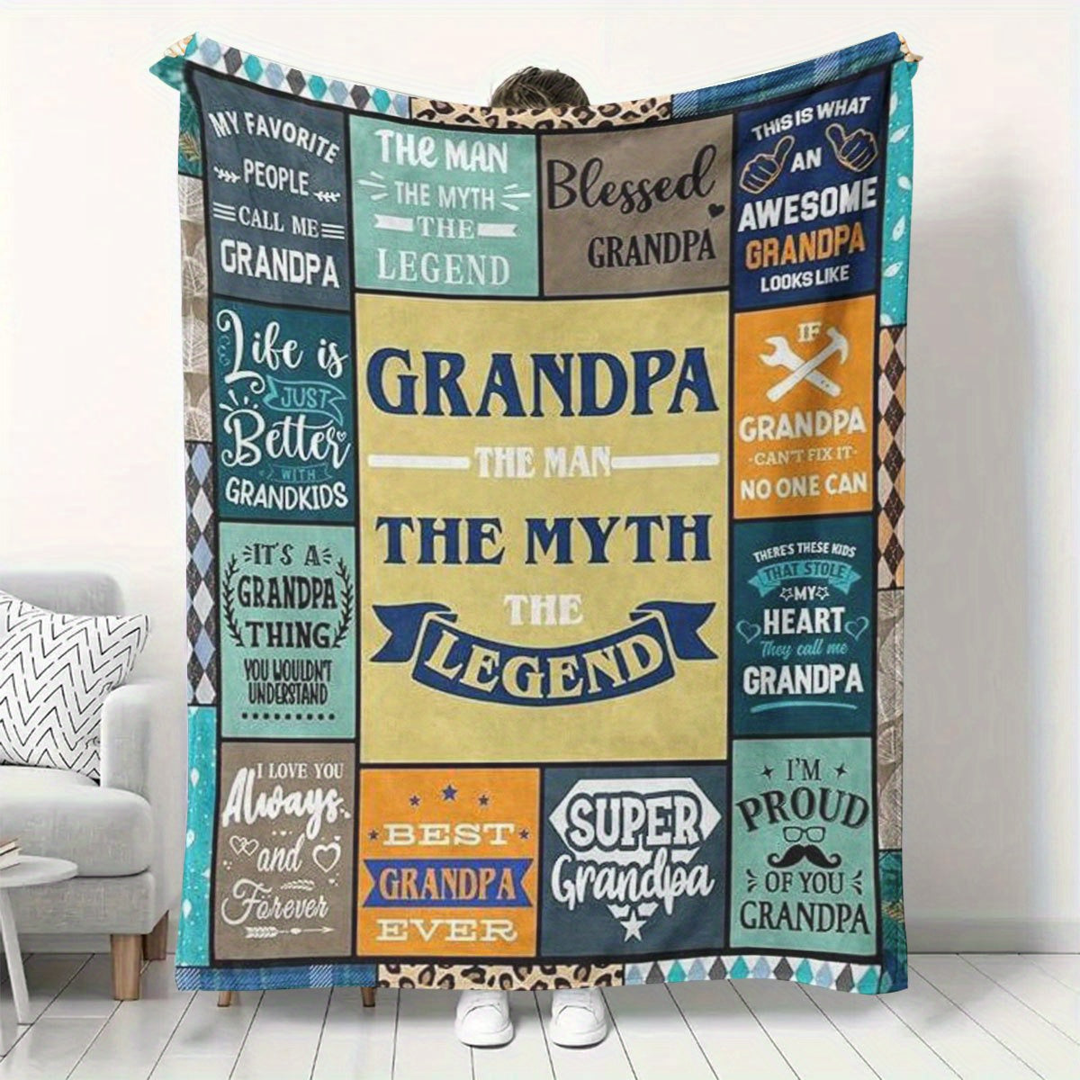 GiftoLuck “To My Grandpa” Flannel Blanket Soft Cozy Throw Perfect Gift for Granddad