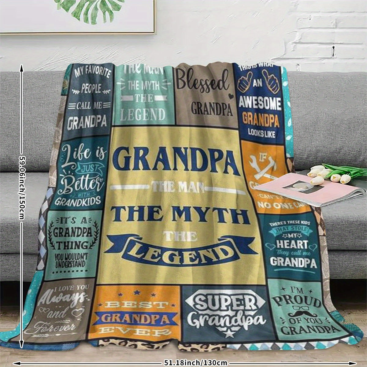 GiftoLuck “To My Grandpa” Flannel Blanket Soft Cozy Throw Perfect Gift for Granddad