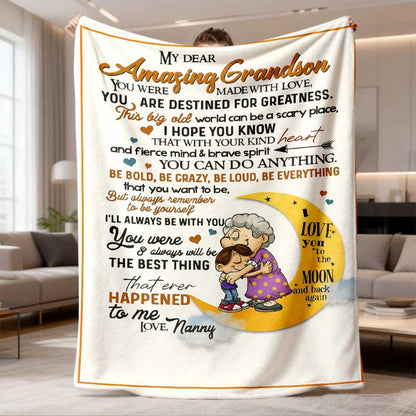 GiftoLuck “To My Grandson” Flannel Blanket – Soft, Warm & Heartfelt Gift for Grandson