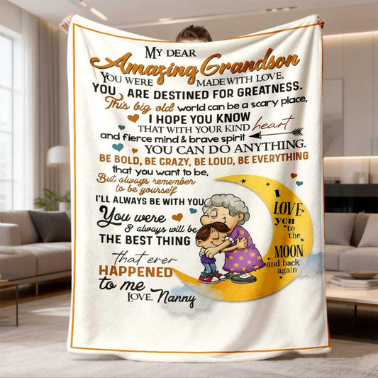 GiftoLuck “To My Grandson” Flannel Blanket – Soft, Warm & Heartfelt Gift for Grandson