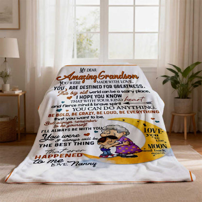 GiftoLuck “To My Grandson” Flannel Blanket – Soft, Warm & Heartfelt Gift for Grandson