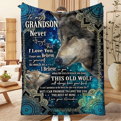 GiftoLuck “To My Grandson” Flannel Blanket – Soft, Warm & Heartfelt Gift for Grandson