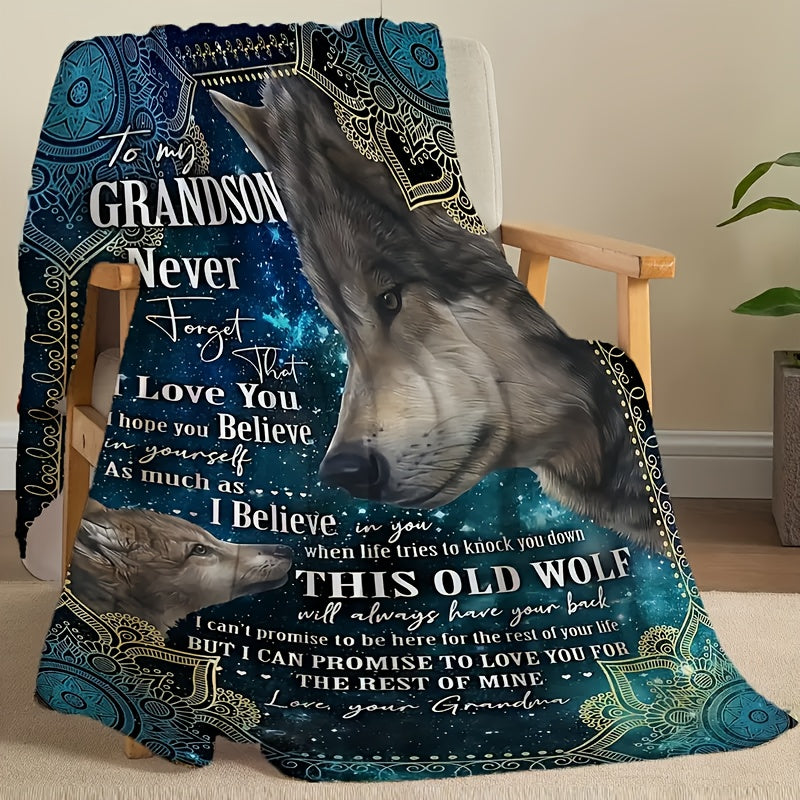GiftoLuck “To My Grandson” Flannel Blanket – Soft, Warm & Heartfelt Gift for Grandson