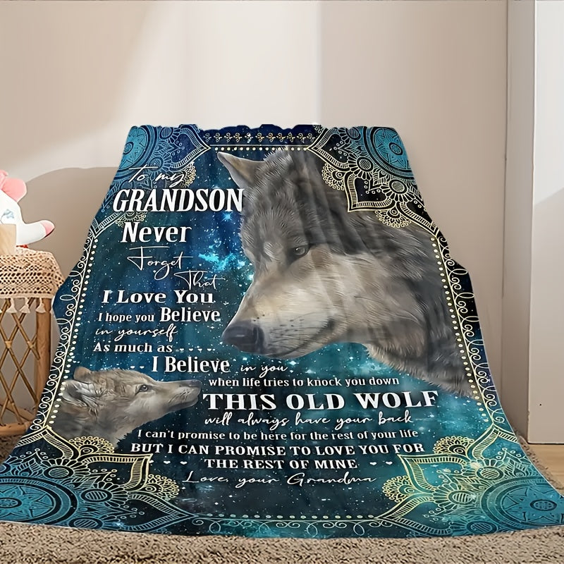 GiftoLuck “To My Grandson” Flannel Blanket – Soft, Warm & Heartfelt Gift for Grandson