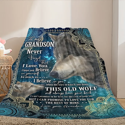 GiftoLuck “To My Grandson” Flannel Blanket – Soft, Warm & Heartfelt Gift for Grandson
