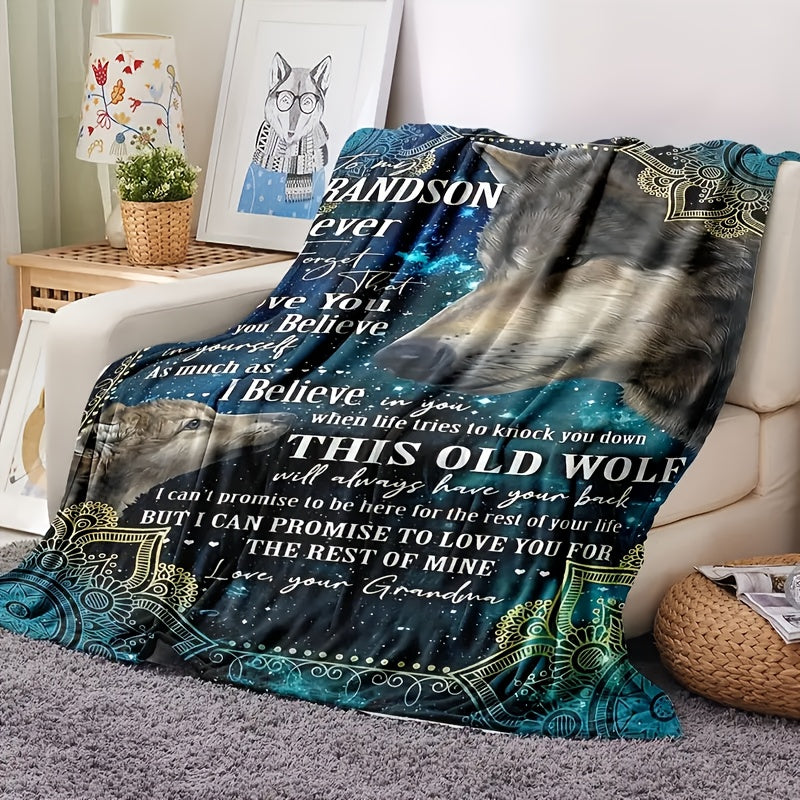 GiftoLuck “To My Grandson” Flannel Blanket – Soft, Warm & Heartfelt Gift for Grandson