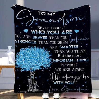 GiftoLuck “To My Grandson” Flannel Blanket – Soft, Warm & Heartfelt Gift for Grandson