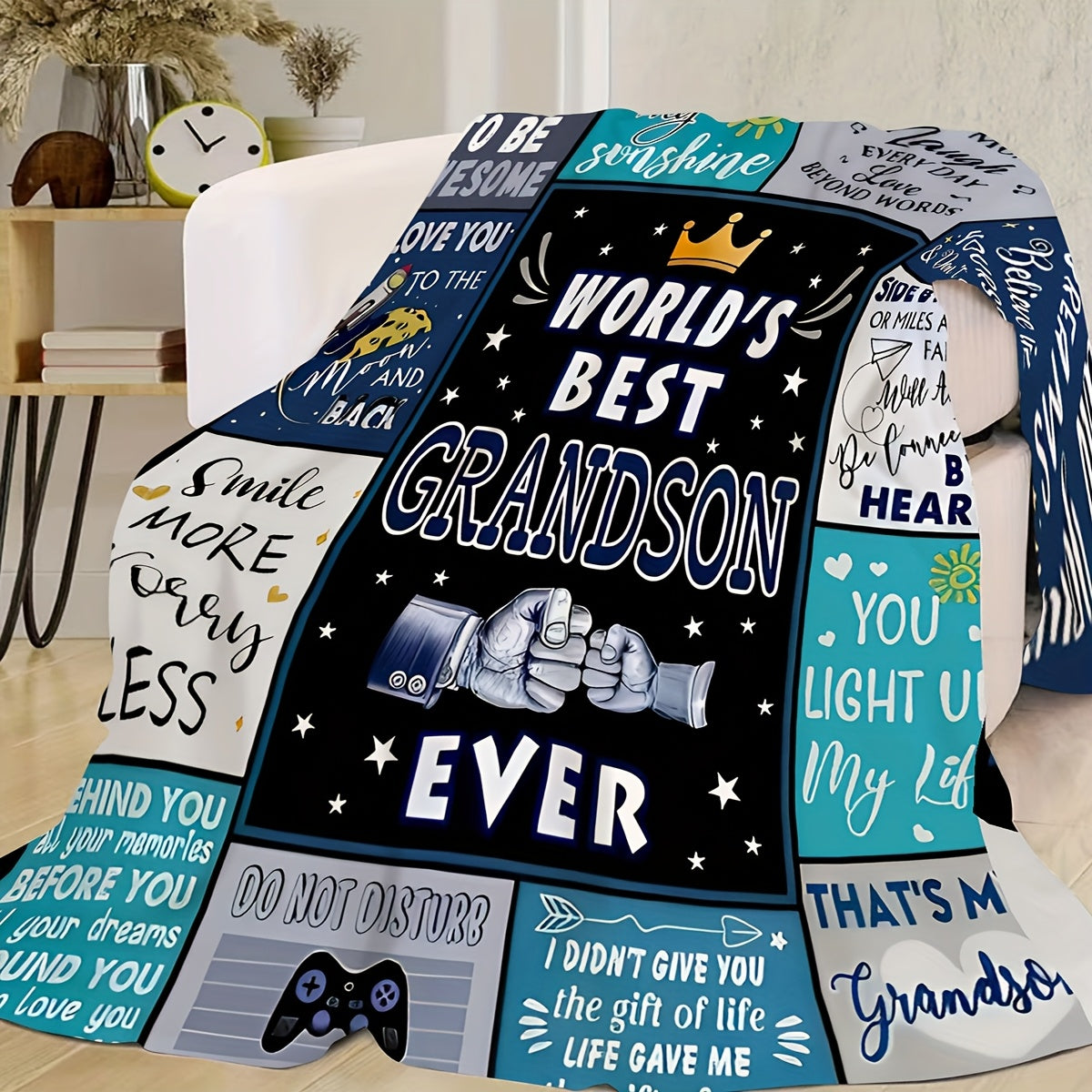 GiftoLuck “To My Grandson” Flannel Blanket – Soft, Warm & Heartfelt Gift for Grandson
