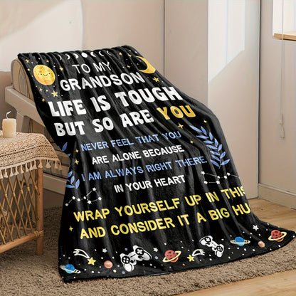 GiftoLuck “To My Grandson” Flannel Blanket – Soft, Warm & Heartfelt Gift for Grandson